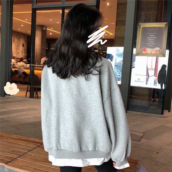 COZOK Áo sweater tay dài dáng rộng in họa tiết thời trang Hàn Quốc