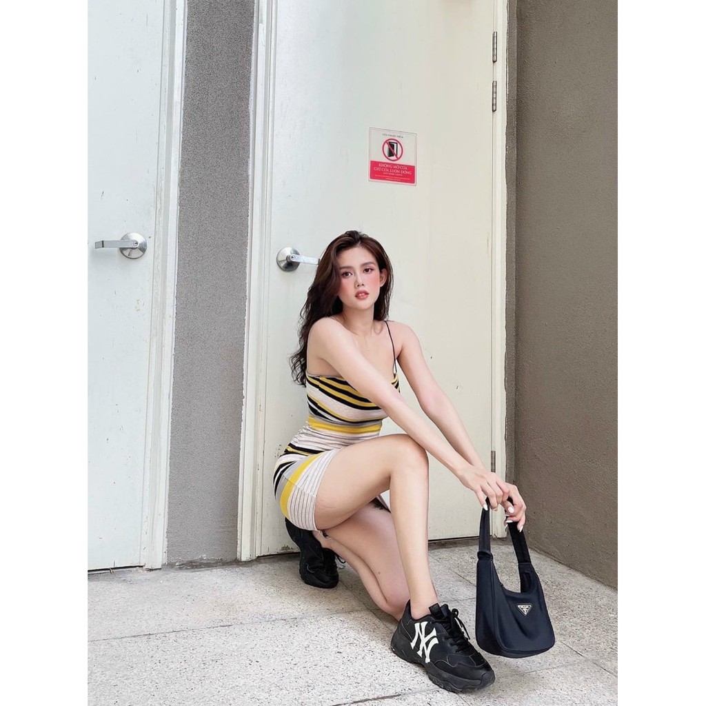 Đầm body hai dây sọc ngang chất thun form ngắn y hình co giãn tốt MIDORI247