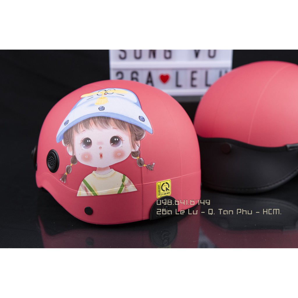 MŨ NÓN BẢO HIỂM NGƯỜI LỚN HÌNH CHIBI - MÀU ĐỎ HỒNG