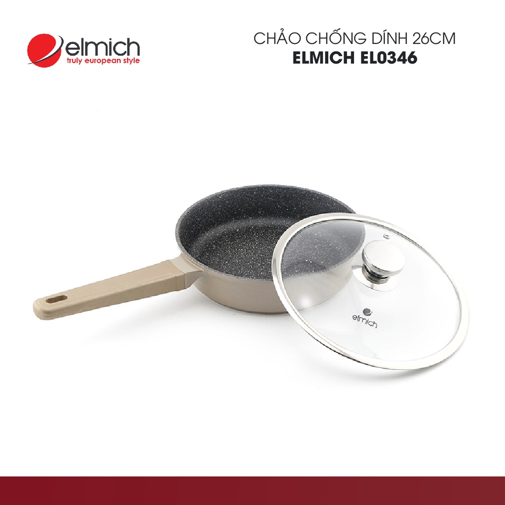 Chảo chống dính ELMICH cao cấp có vung kính, đáy từ-Vitaplus Perla | EL0353 size 28cm | EL0346 size 26cm