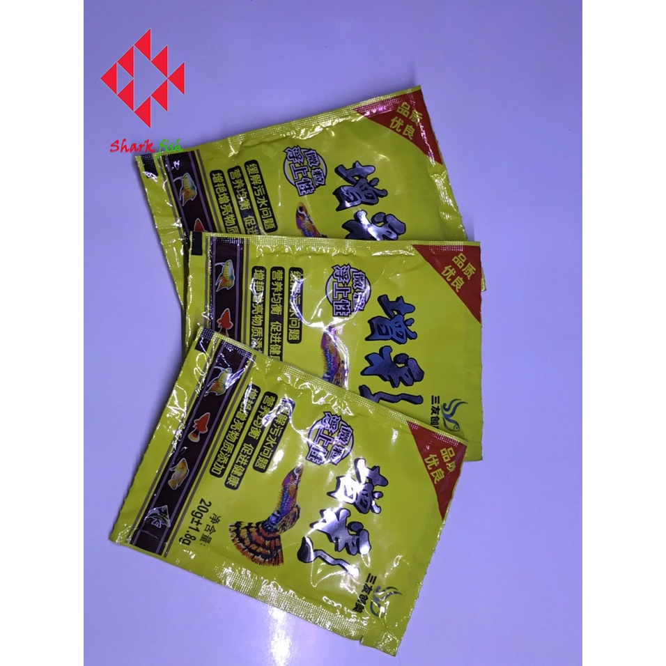 Thức ăn cho cá nhỏ-cám cho cá nhỏ bịch màu vàng 20g