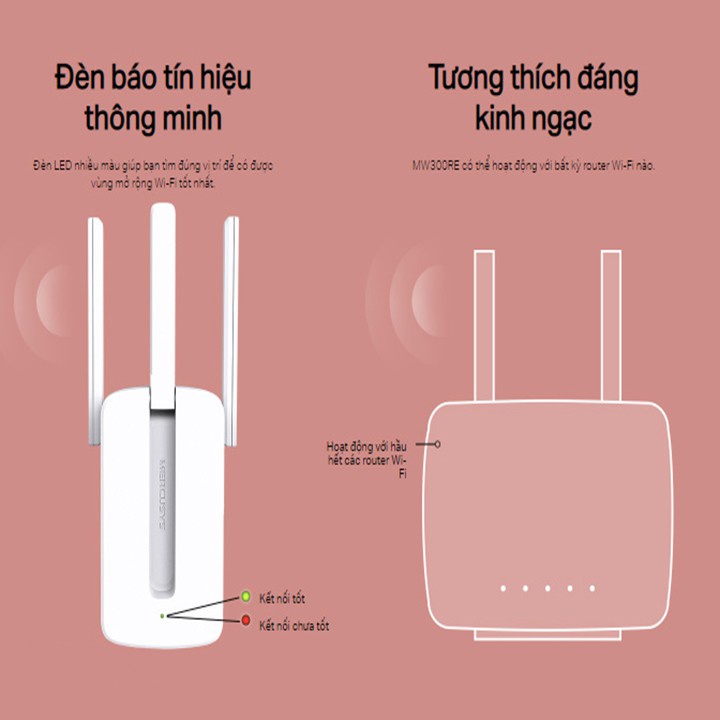 Cục Kích Sóng Wifi 3 râu cực mạnh Mercusys MW300RE Tốc Độ 300Mbps, Bộ phát sóng wifi gia đình siêu khỏe