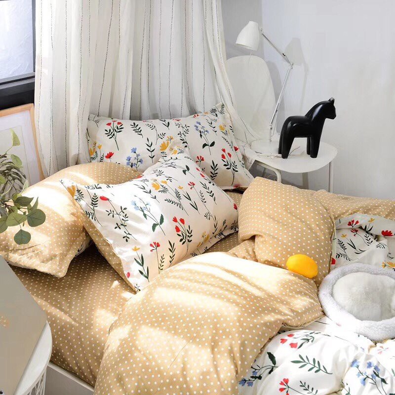 Bộ vỏ chăn ga gối cotton poly Lidaco decor phòng ngủ vintage - Hoa Mùa Hạ (SP000900)