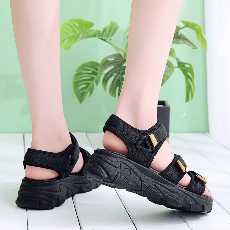 Sandal giày nữ 3 quai phối màu đen kem FES siêu hot