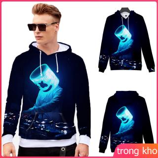 Áo hoodie tay dài in hình DJ Marshmello phát quang 3D thời trang cho nam và nữ