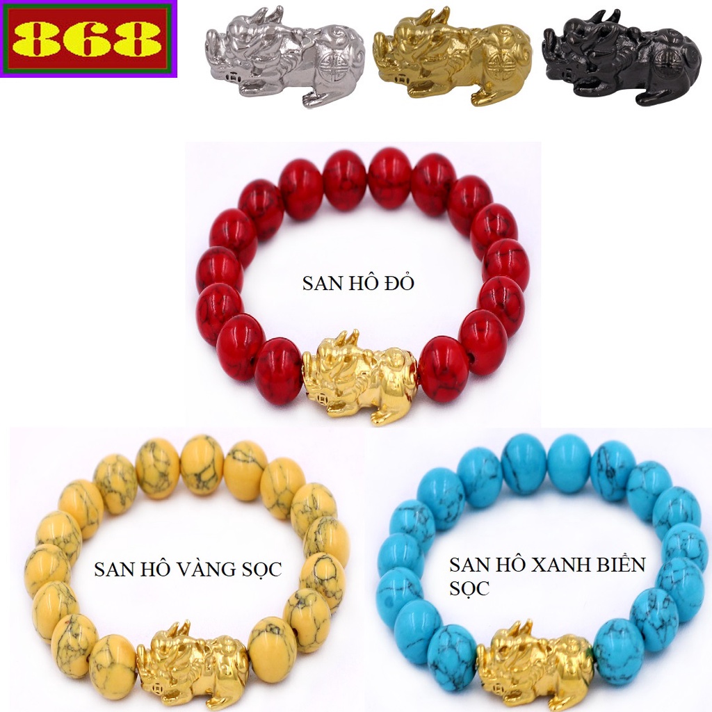 Vòng chuỗi đeo tay San hô 10 ly - Chuỗi tỳ hưu Inox 304 VSHVSTHE310 - Vòng chuỗi may mắn, bình an, tài lộc