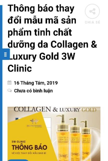 Tinh Chất Vàng Collagen And Luxury Gold 3w Clinic 150ml mẫu mới