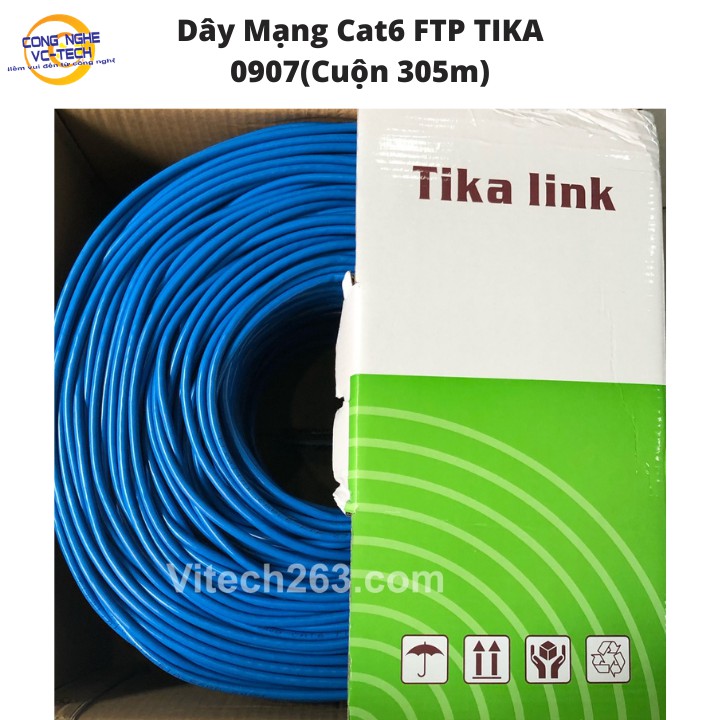 {CUỘN 305M}Dây Mạng Cat6 FTP TIKA 0907 Bọc Bạc 1 Lớp, Lõi 0.5mm-Đáp ứng thi công công trình, phòng GAME NET...