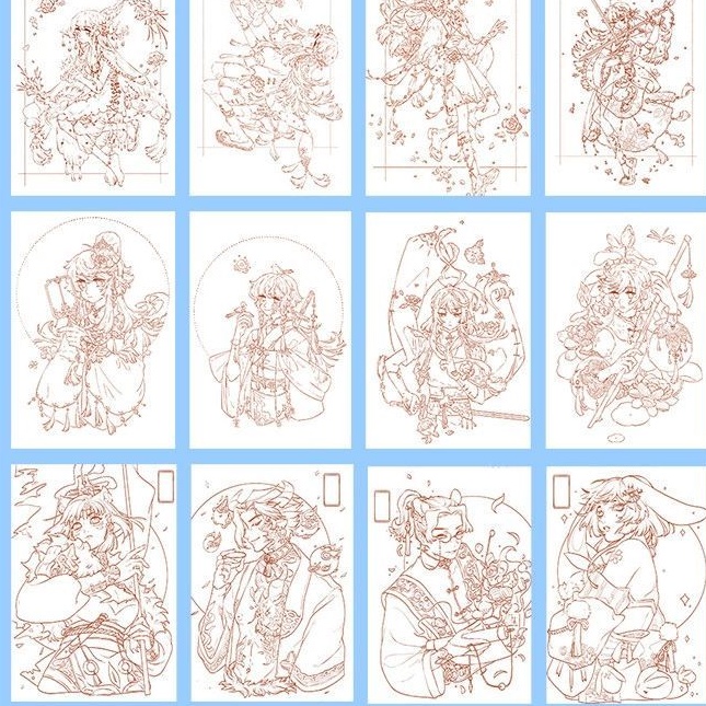 Bộ line art đẹp 4 tấm 200gsm size a5 a4