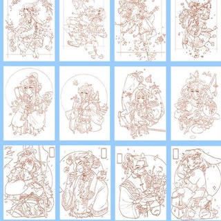 Bộ line art đẹp 4 tấm 200gsm size a5 a4