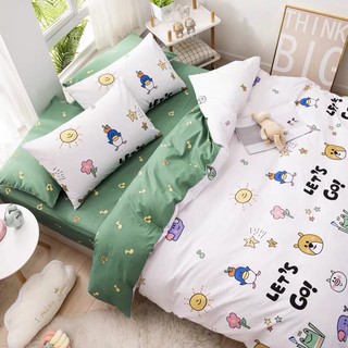 Bộ chăn ga Cotton Poly họa tiết chó đầu trắng - phong cách Hàn Quốc