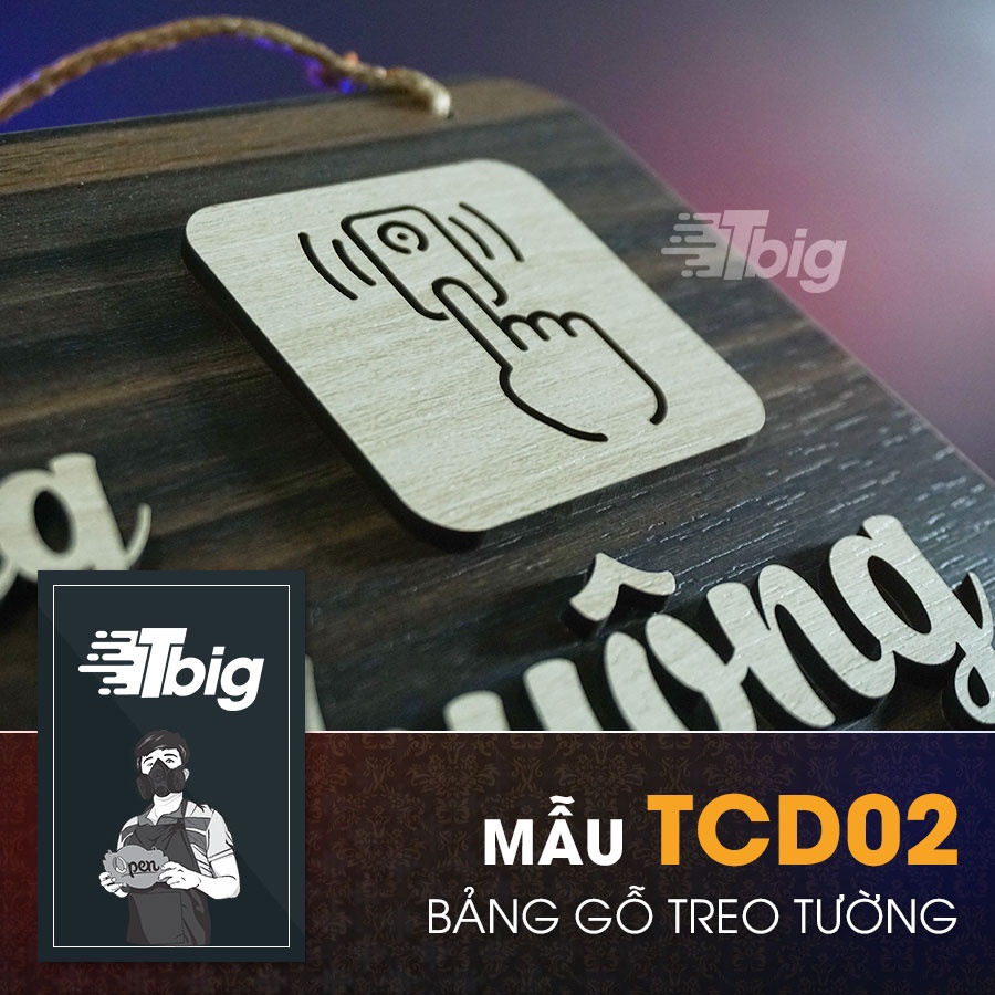 Bảng gỗ treo cửa vui lòng bấm chông mẫu TCD02