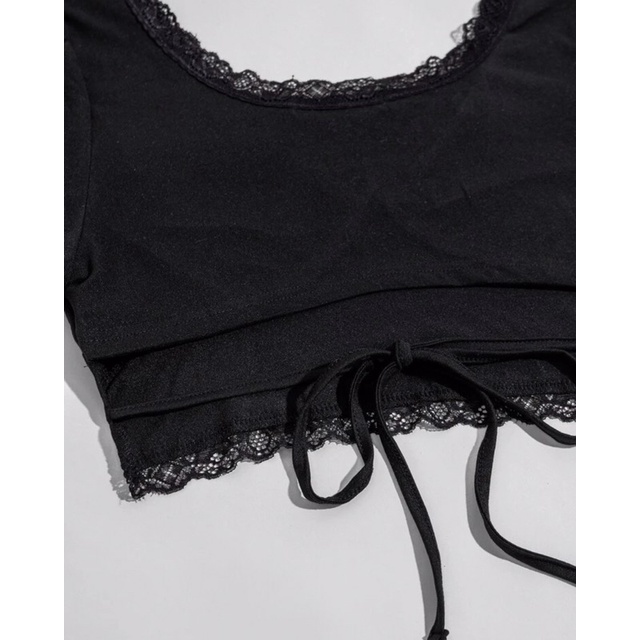 🔮 Áo croptop màu trơn viền ren buộc dây sau lưng trendy phong cách Châu Âu cho nữ /destiny.me/