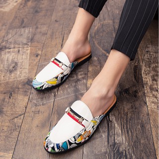 Giày sục nam | Màu Trắng Thêu họa tiết 3D quanh viền | sản phẩm bảo hành 12 tháng