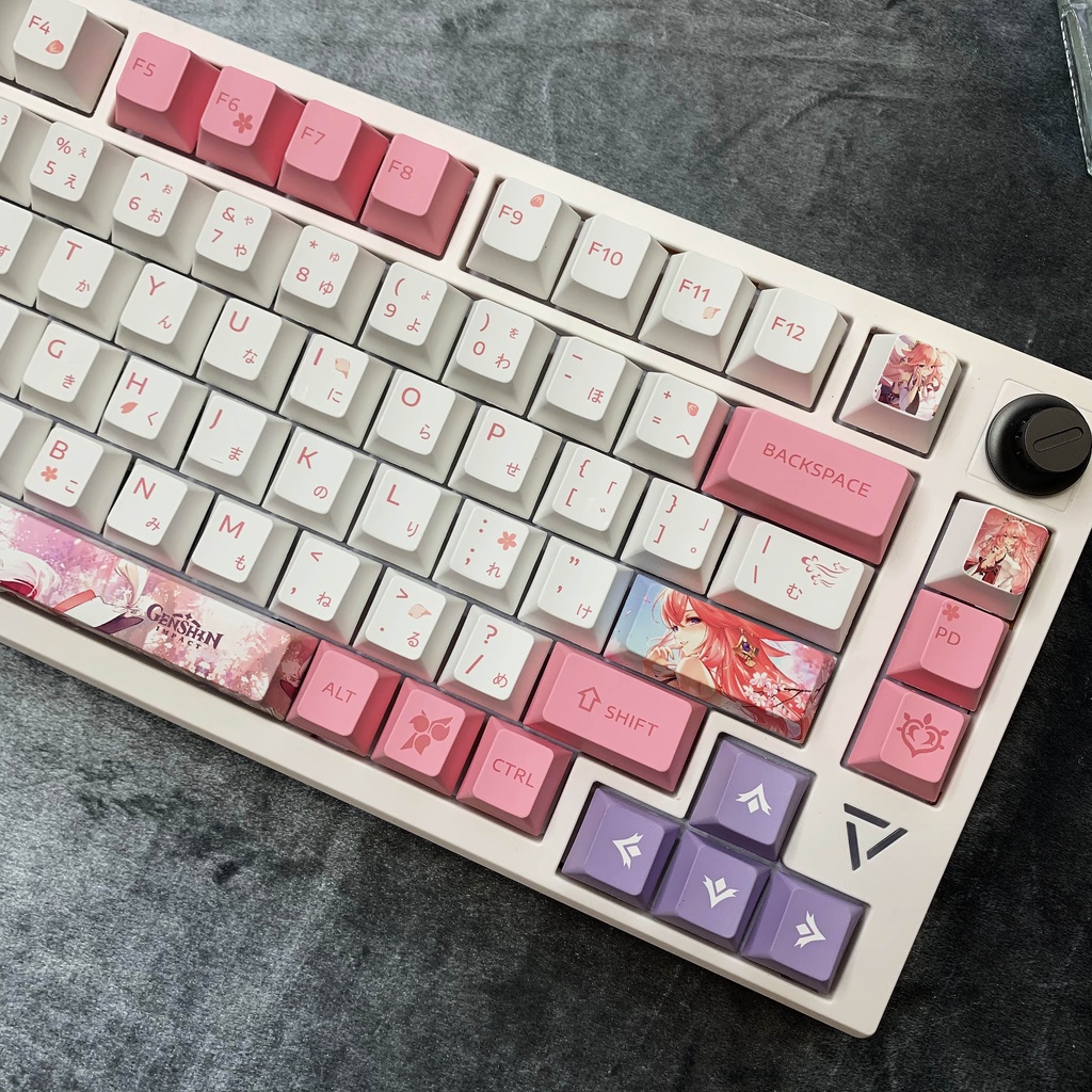 Keycap Genshin Impact YAE MIKO Nút Bàn Phím PBT Dye sub Keycaps Nhuộm Thăng Hoa 135 Phím Họa Tiết Hoạt Hình anime Màu Hồng