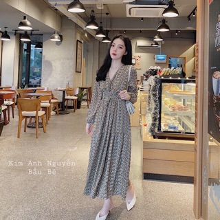 Đầm suông hoa nhí rút dây eo