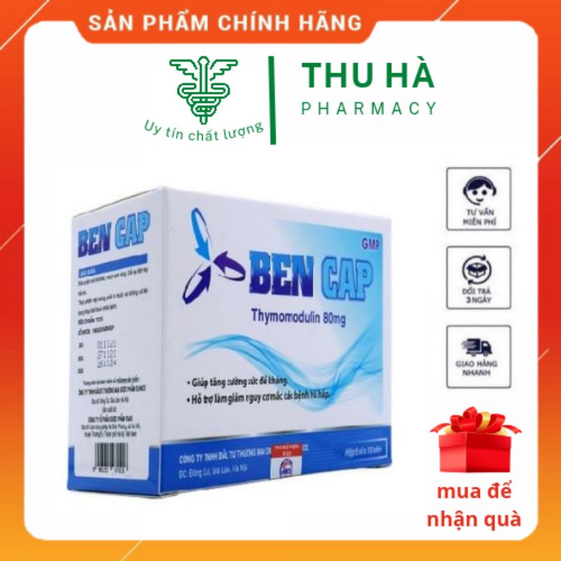 Viên uống tăng đề kháng Ben Cap - thymomodulin 80mg hỗ trợ tăng để kháng cơ thể - Sản xuất Vgas - Hộp 60 viên