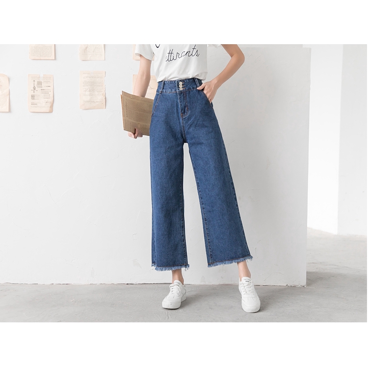 SUXI Quần Jeans Nữ Lưng Cao Ống Rộng Kiểu Hàn Quốc