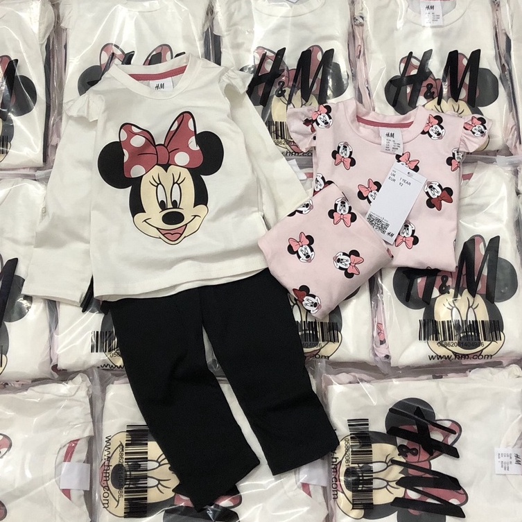 bộ dài tay bé gái - Set 2 bộ Minnie tay bèo Hm cho bé gái chất cotton (order 10ngay có hàng)