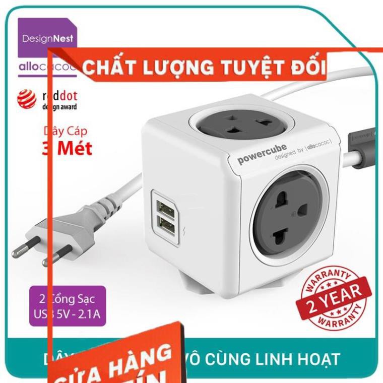 Ổ Cắm Điện Allocacoc PowerCube Extended 2 Sạc USB Dây Cáp 3m