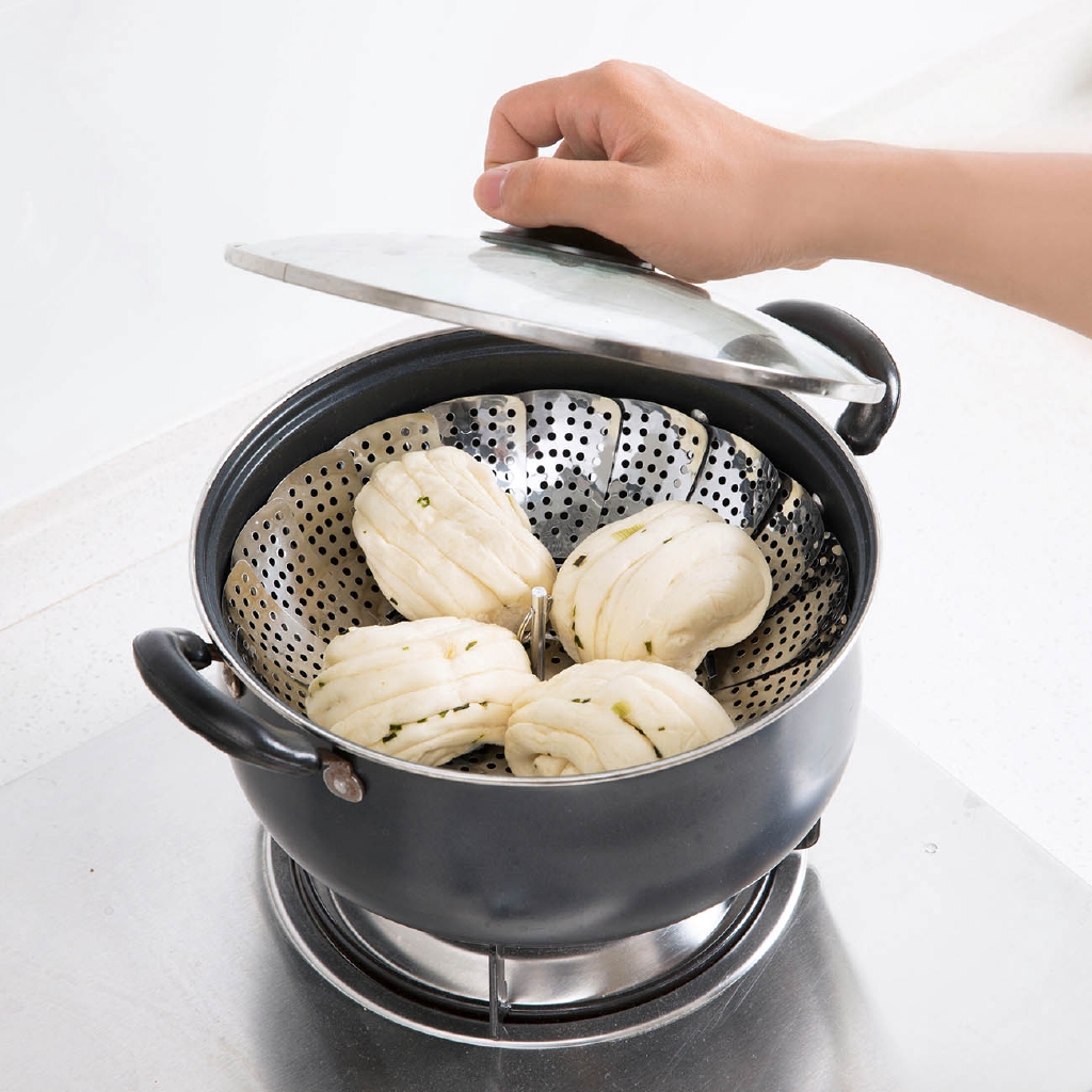 Khay hấp JUJIAJIA bằng bạc không gỉ có thể gấp gọn tiện dụng cho nhà bếp