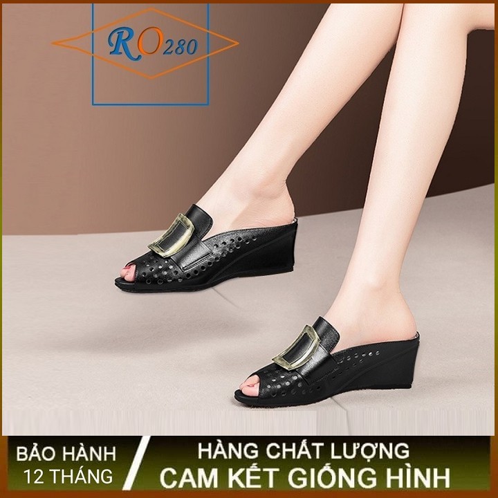 Dép nữ quai ngang cao gót 5p hàng hiệu rosata hai màu đen kem ro280