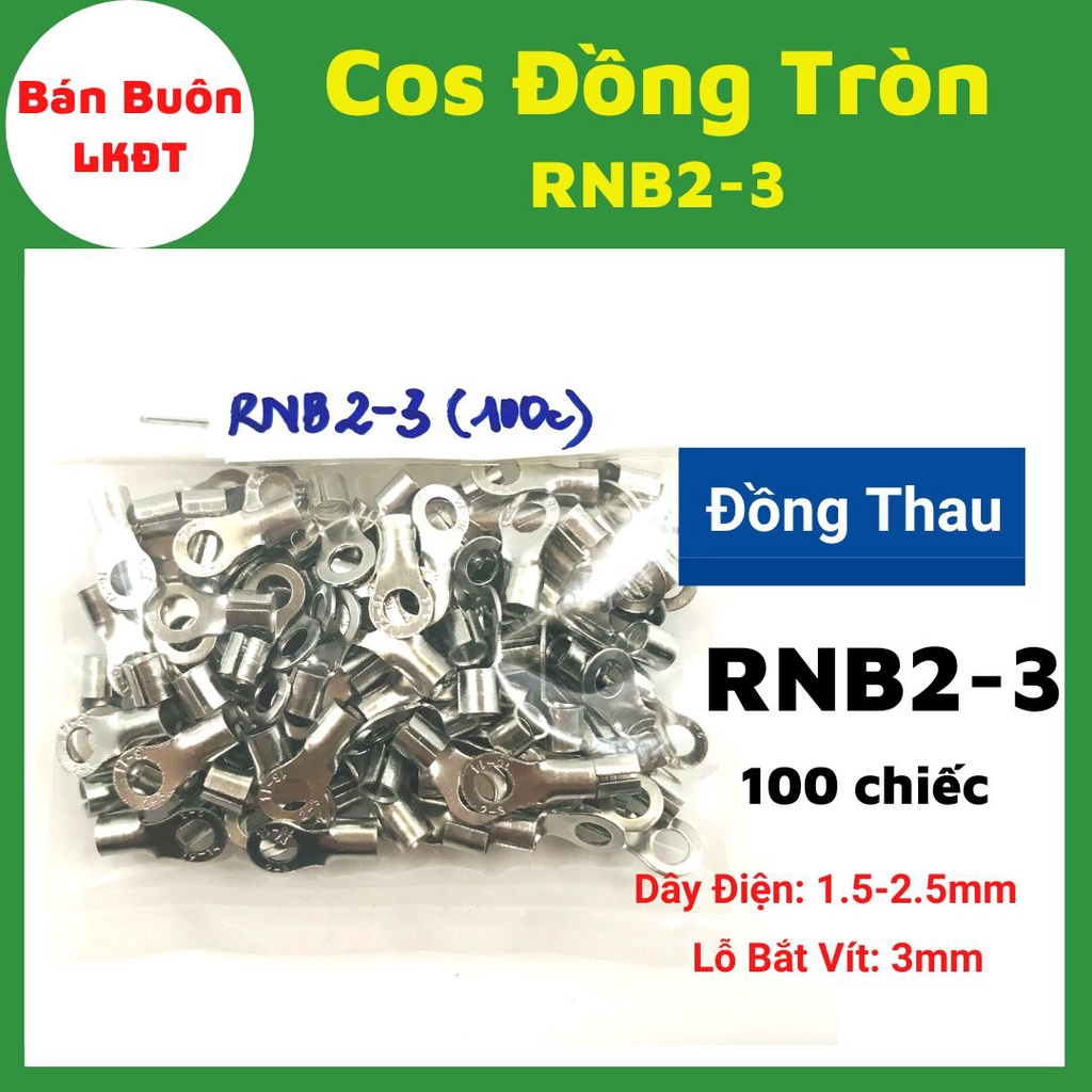 100 Đầu cos tròn RV2-3,cos chữ o, rv2-3, cos khuyên, cos, đầu cos cos tròn bọc nhựa, cos tròn phủ nhựa