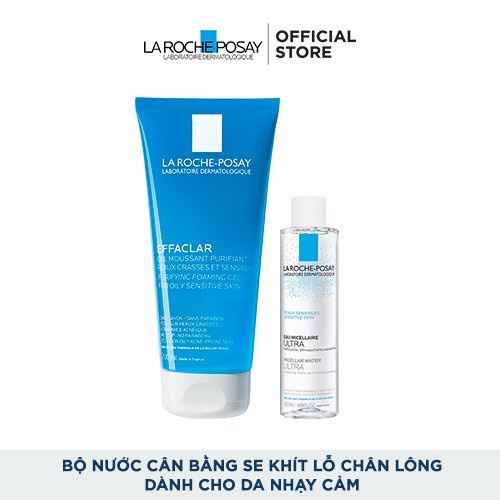 Bộ sữa rửa mặt dạng gel rửa mặt làm sạch giảm nhờn La Roche-Posay 200ml nước tẩy trang 50ml