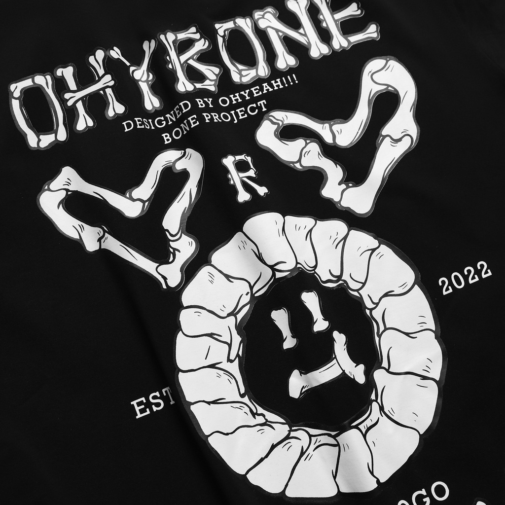 Áo thun tay lỡ OHYEAH phông Unisex nam nữ Premium Cotton oversize form rộng BONE - Đen