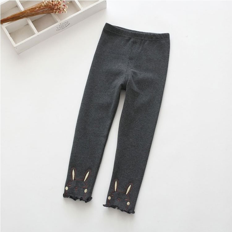 Quần Legging Cotton Mỏng Thêu Hình Thỏ Dễ Thương Phong Cách Hàn Quốc Cho Bé Gái