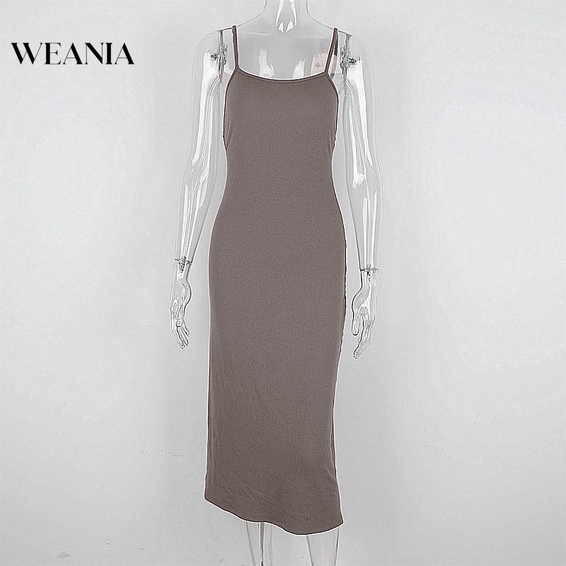 Đầm sát nách WEANIA hở lưng chất cotton thiết kế xẻ quyến rũ