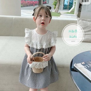 Đầm babydoll caro phối bèo bé gái