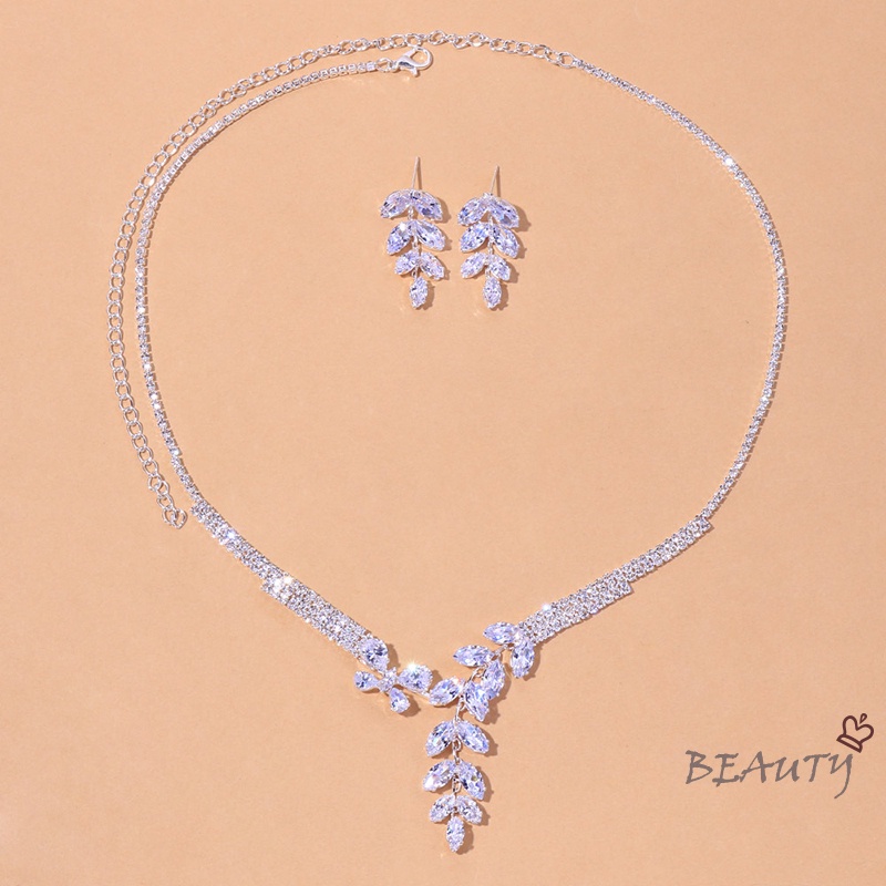 SevenMiss Bộ Vòng cổ + Bông Tai Tua Rua Đính Đá Zircon Sang Trọng Cho Cô Dâu