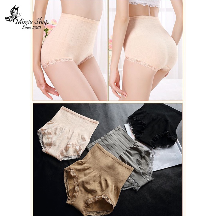 Quần lót nâng mông lưng cao, cạp cao gen bụng, quần lót nữ viền ren quyến rũ Minxu Shop 3112