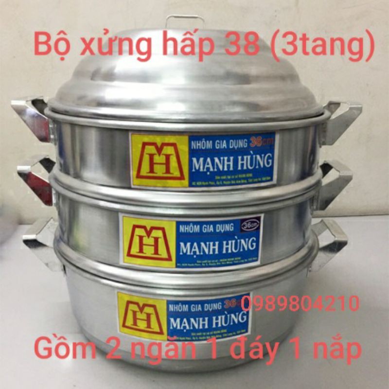 (Video Sp)Bộ xửng hấp nhôm Mạnh Hùng 3 tầng size 38 (CHÍNH HÃNG),bộ xửng hấp bánh 3 tầng ,xửng hấp bánh bao,rau,hải sản