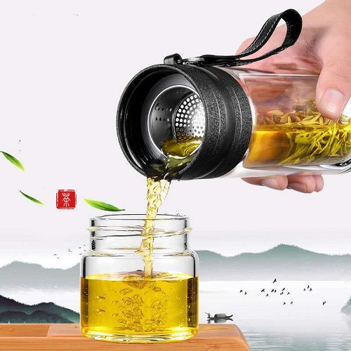 [Freeship] Bình pha trà, bình thủy tinh giữ nhiệt 2 lớp có lõi lọc inox 304 dung tích 500ml