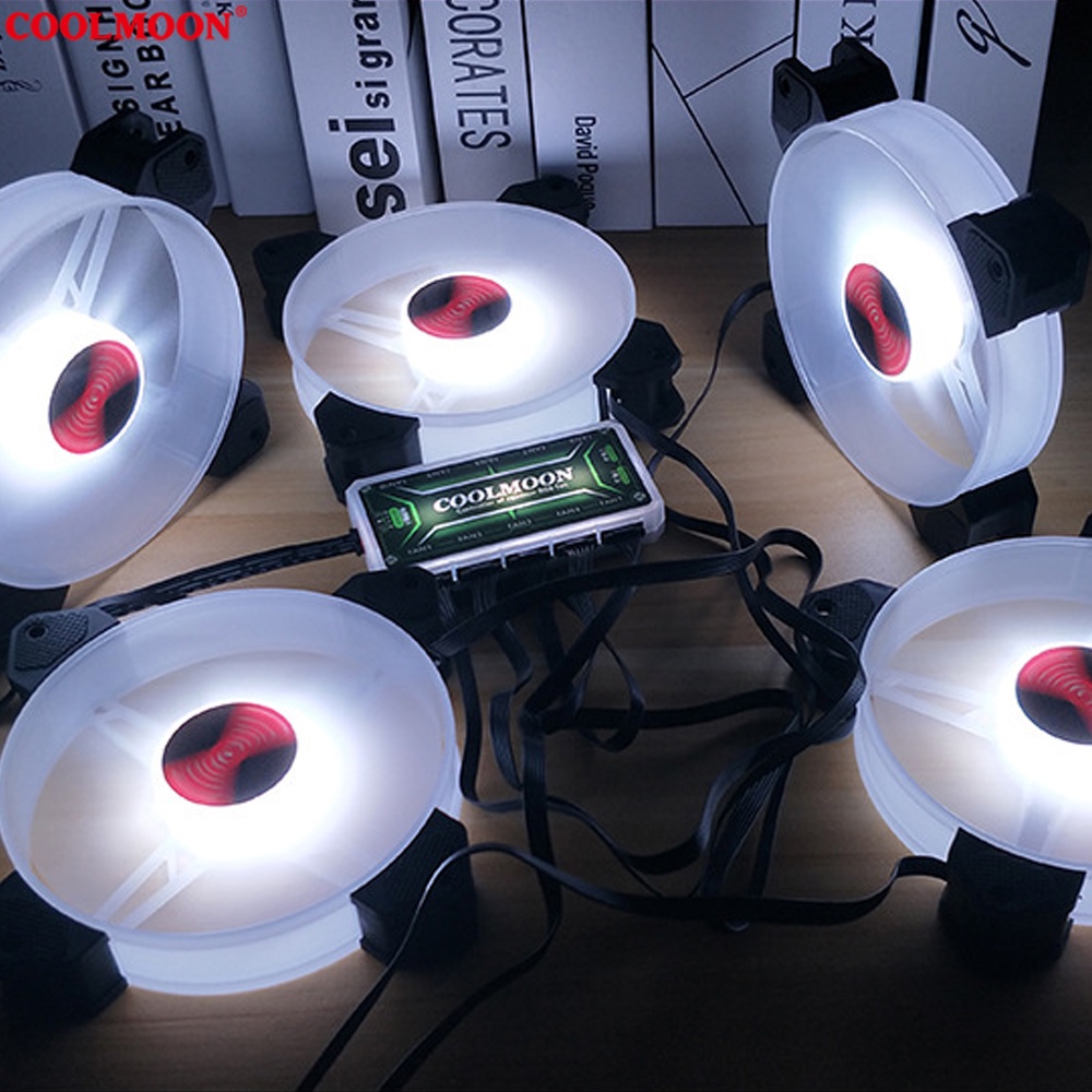 Quạt Tản Nhiệt, Fan Led ARGB Coolmoon Y1 &amp; Bộ Hub Coolmoon + điều khiển - Tặng kèm ốc vít