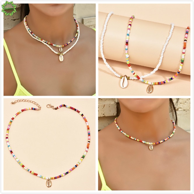 Set 2 vòng cổ đính hạt vỏ sò nhiều màu sắc phong cách Bohemian thời trang mùa hè
