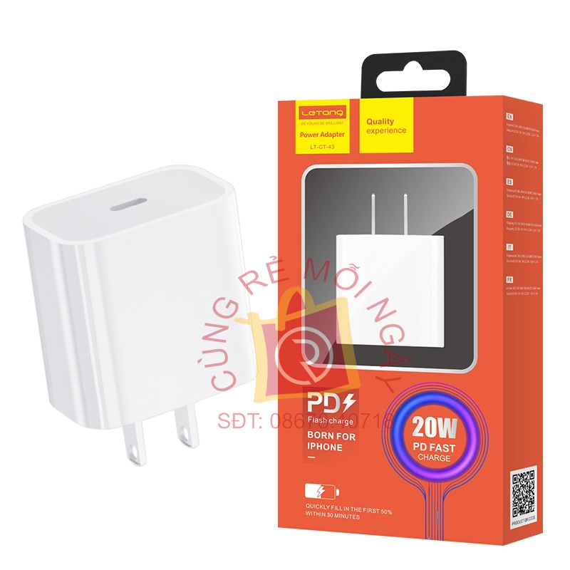 Bộ củ sạc và cáp sạc nhanh 20W iP, bộ cáp sạc truyền dữ liệu công suất cao