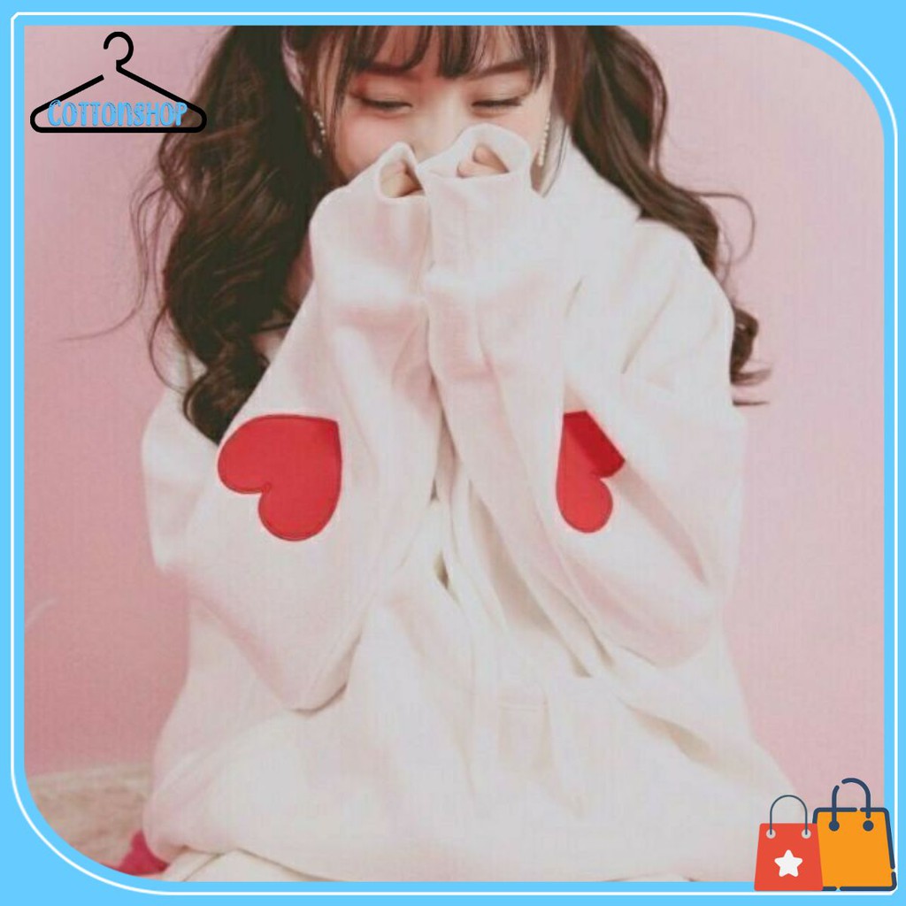 [Giá siêu rẻ] Áo khoác nỉ hoodie tay thêu tim so cute, kèm ảnh thật