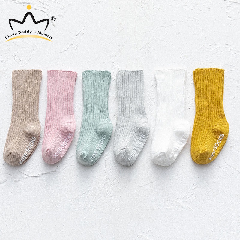 Vớ cotton chống trượt kẻ sọc màu trơn dễ thương cho bé