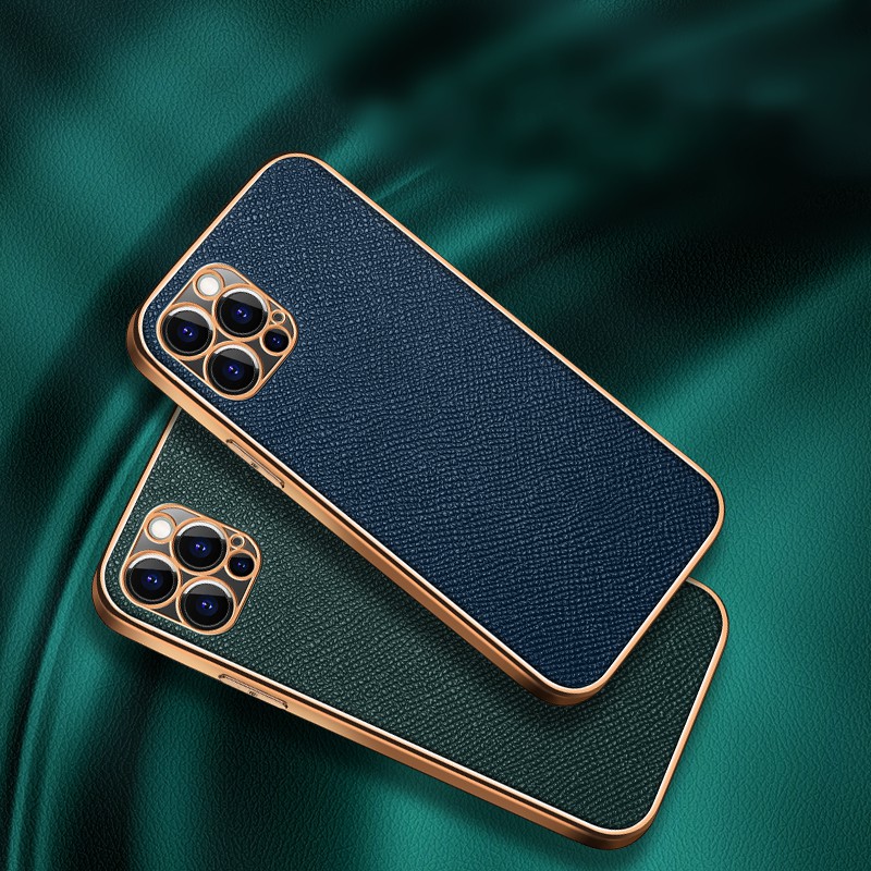 Ốp Điện Thoại Da Bò Siêu Mỏng Mạ Vàng Sang Trọng Chống Sốc Cho Iphone 12 11 Pro Max X Xr Xs Se 2020 7 8 Plus 12 | BigBuy360 - bigbuy360.vn