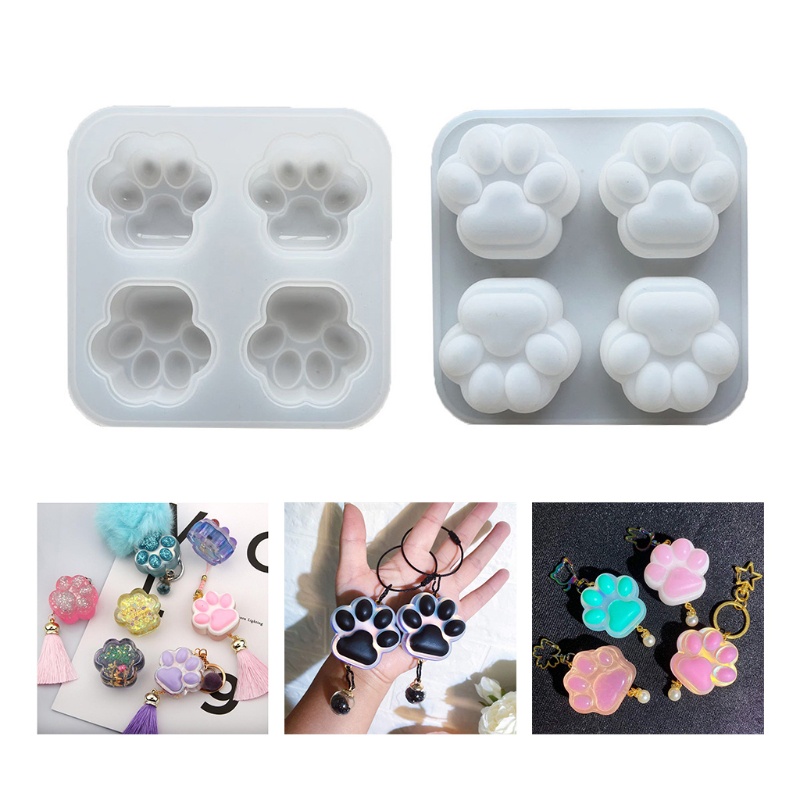 Khuôn silicone tạo hình chân mèo làm móc khóa DIY