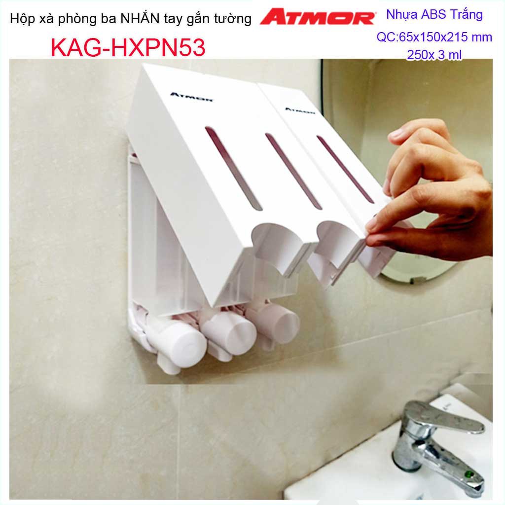 Hộp nhấn xà phòng Atmor KAG-HXPN53-Trắng-White, bình xịt xà bông 250ml x3 thiết kế sang trọng nhấn êm siêu bền