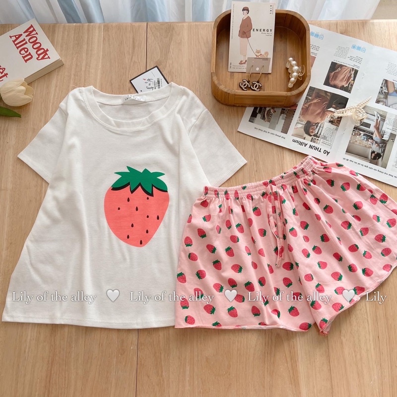Set bộ ngủ cộc tay cotton in hoạt hình