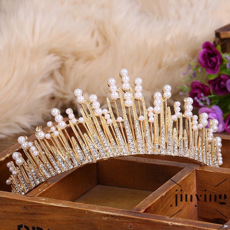 GETNOIVAS ❤Vương Miện Cài Tóc Đính Ngọc Trai Sang Trọng Cho Cô Dâu