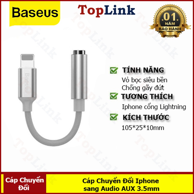 [CHÍNH HÃNG] Cáp Âm Thanh Lightning To Jack AUX 3.5 Mm Baseus