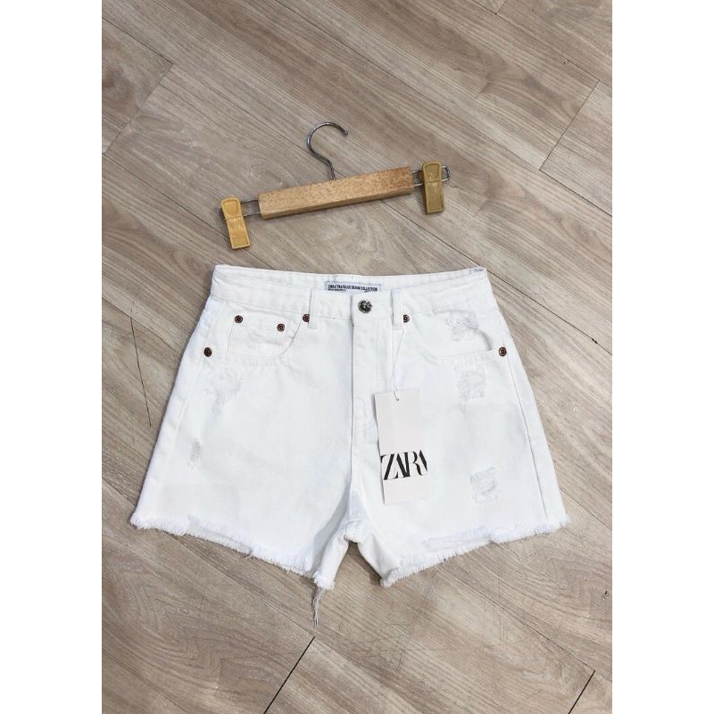 Quần short jean nữ màu trắng cắt lai ZR- hàng xuất xịn