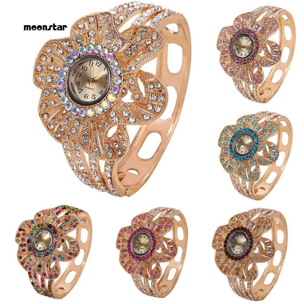 Đồng hồ nữ dây kim loại mặt hoa đính đá thời trang