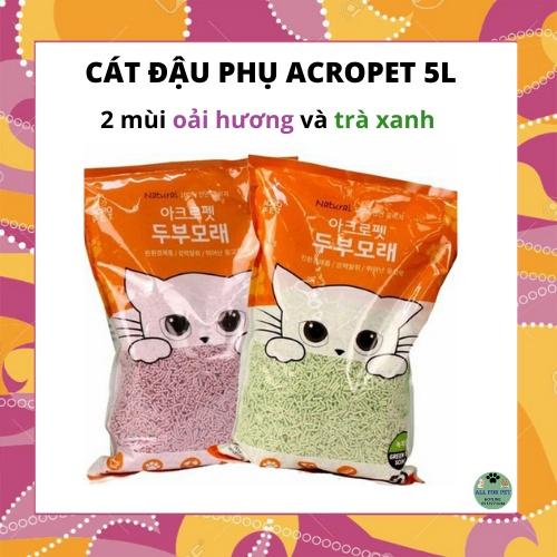 Cát đậu phụ Acropet túi 5l cho mèo - 2 mùi trà xanh và oải hương